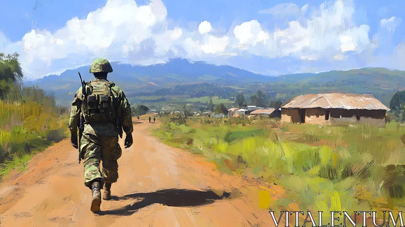 AI ART Military Man on a Country Road