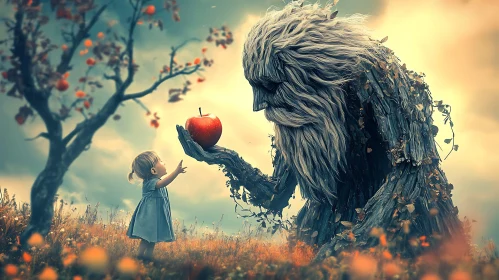 Child and the Forest Spirit with Apple