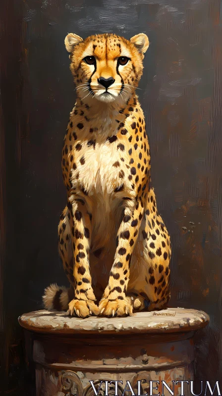 Artistic Cheetah on Pedestal AI Image