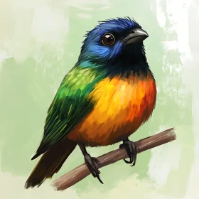 Vibrant Bird on Limb Illustration