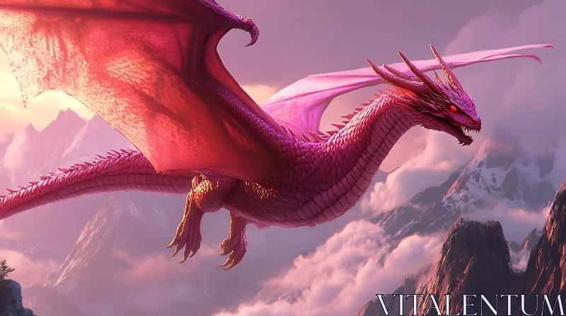 AI ART Dragon in Flight: A Pink Fantasy