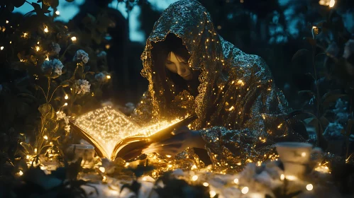 Woman Reading a Glowing Book