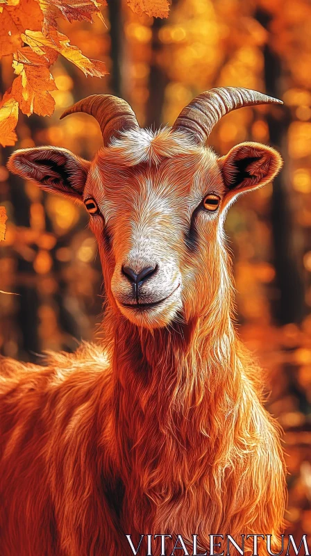 AI ART Majestic Goat in Autumn Leaves