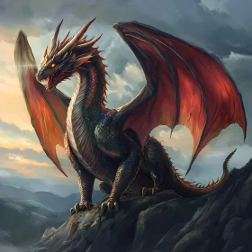 Fantasy Dragon Overlooking Mountain Landscape