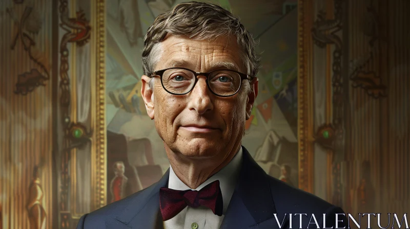 Sophisticated Bill Gates Portrait with Artistic Background AI Image