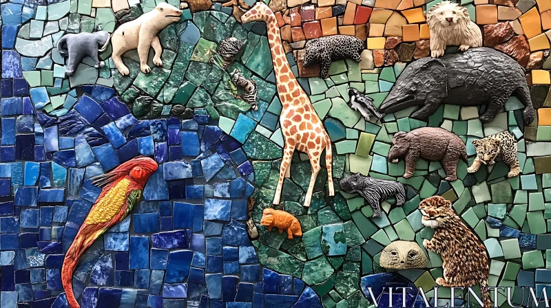 Colorful Wildlife Mosaic Art AI Image