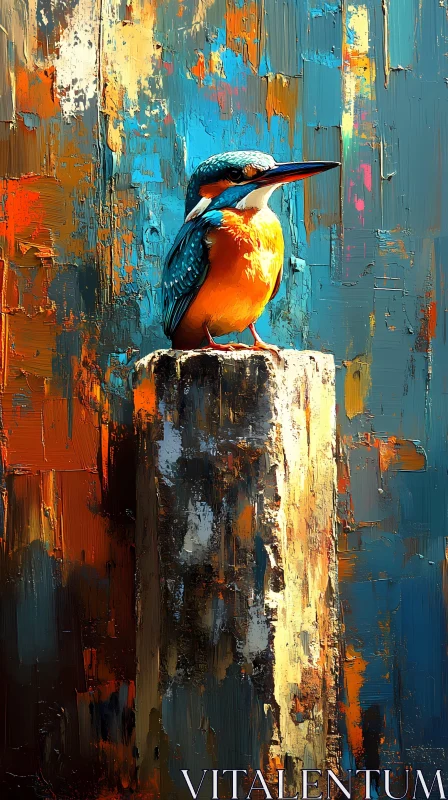 Kingfisher on Textured Stump AI Image