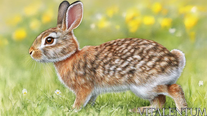 AI ART Brown Rabbit in Spring Meadow