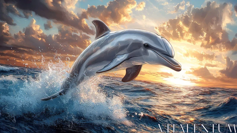 Oceanic Dolphin Jumping in Sunset AI Image