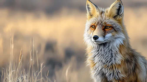 Wild Fox Portrait in Golden Field
