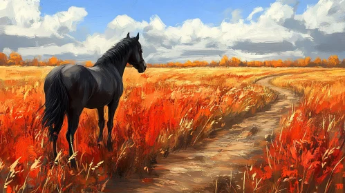 Majestic Horse in Autumn Landscape