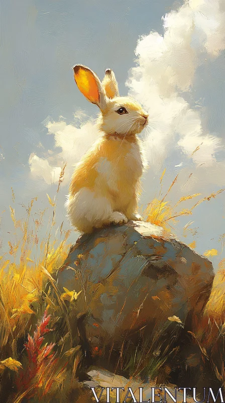 AI ART Serene Rabbit on a Rock Artwork