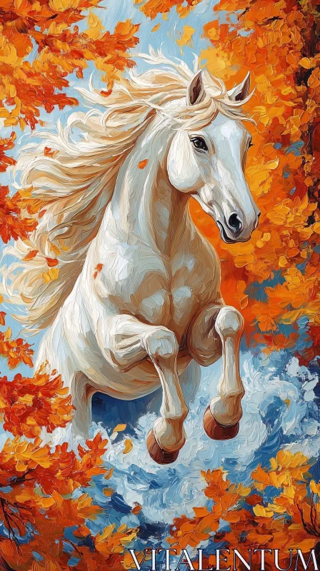 Ethereal Equine amidst Autumn Colors AI Image