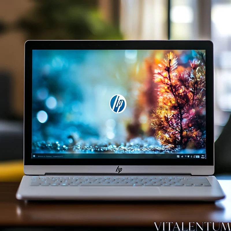 Sleek Silver Laptop with Vibrant Display AI Image