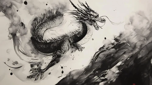 Ink Dragon Soaring Art