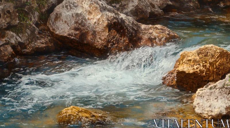 AI ART Tranquil Flow over Nature’s Rocks