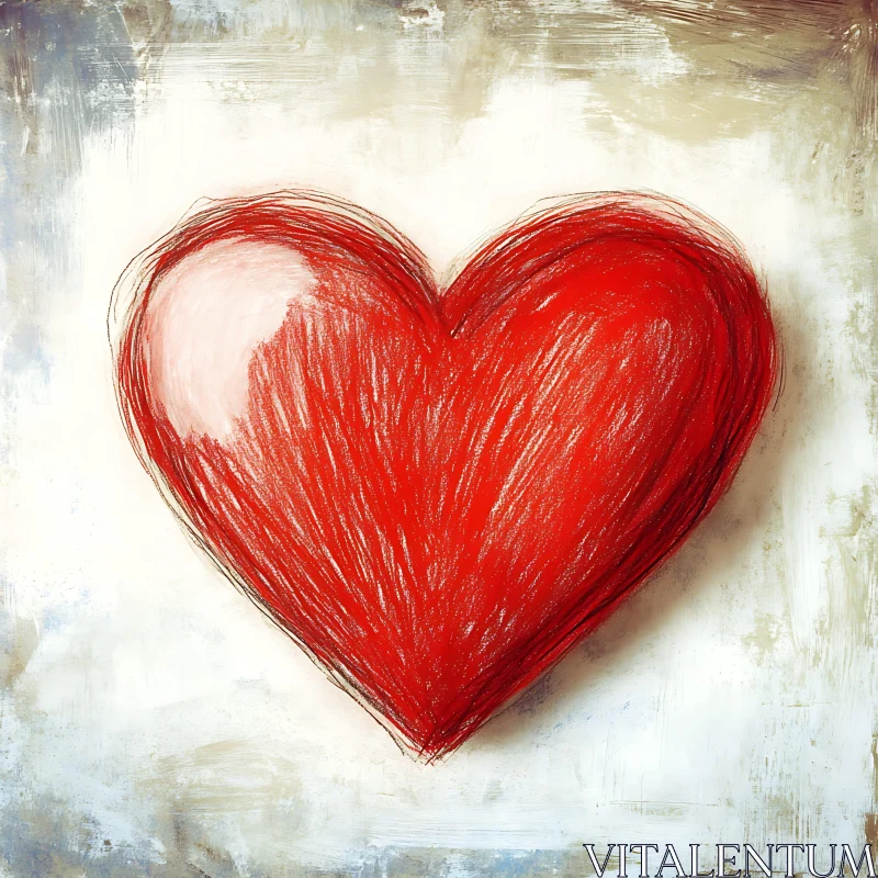 AI ART Red Heart Sketch Painting on Canvas