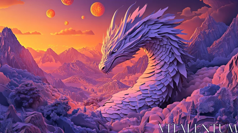 Dragon's Watch Over the Mountain Kingdom AI Image