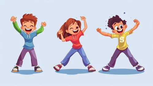 Happy Children Celebrating Cartoon Art