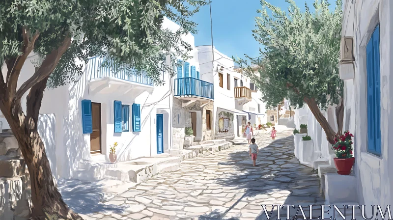 Idyllic Mediterranean Village Street AI Image