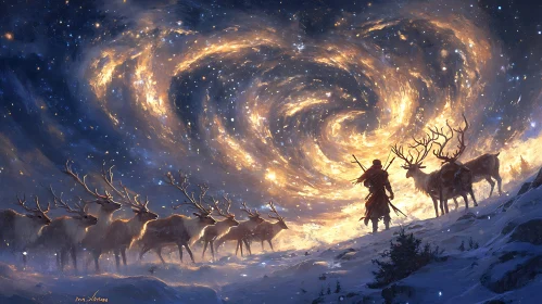 Reindeer and the Night Sky