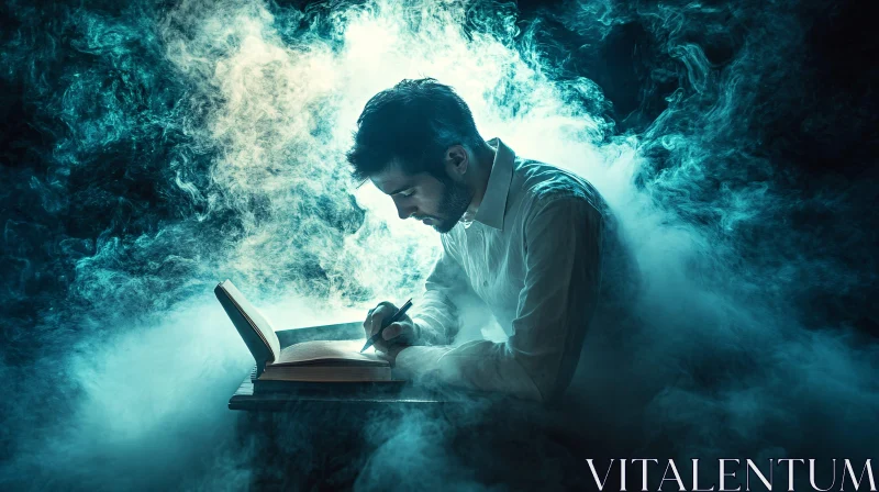 AI ART Mystical Writer Surrounded by Smoke