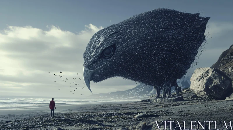 Giant Bird Head on Coast AI Image