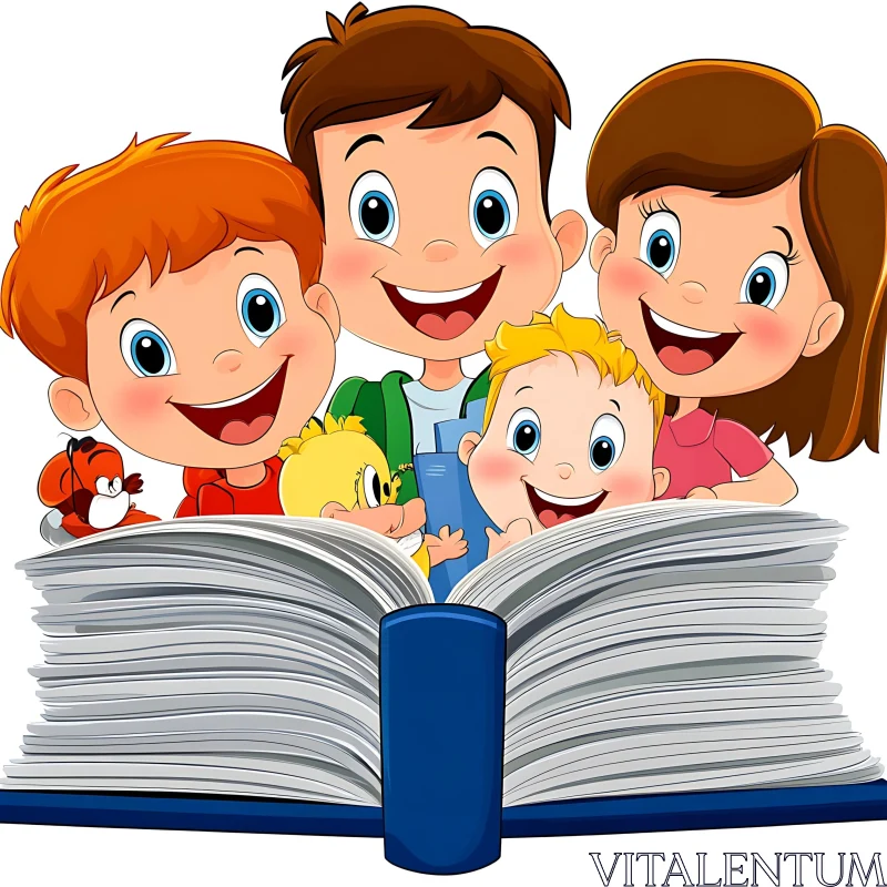 AI ART Cartoon Kids Enjoying a Storybook