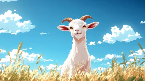 Goat in a Sunlit Meadow