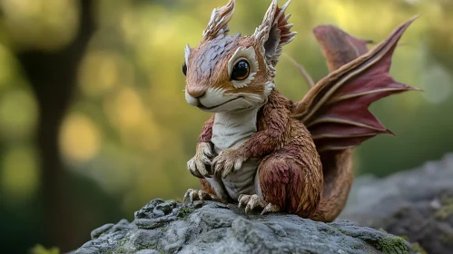 Whimsical Squirrel-Dragon on Stone