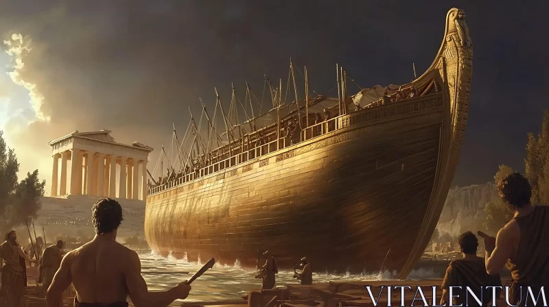 Ancient Ship Near Temple AI Image