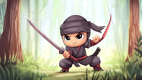 Ninja Cartoon Character with Sword