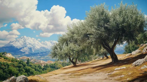 Idyllic Mountain Village with Olive Trees