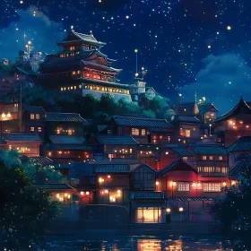 Glowing Japanese Town at Night