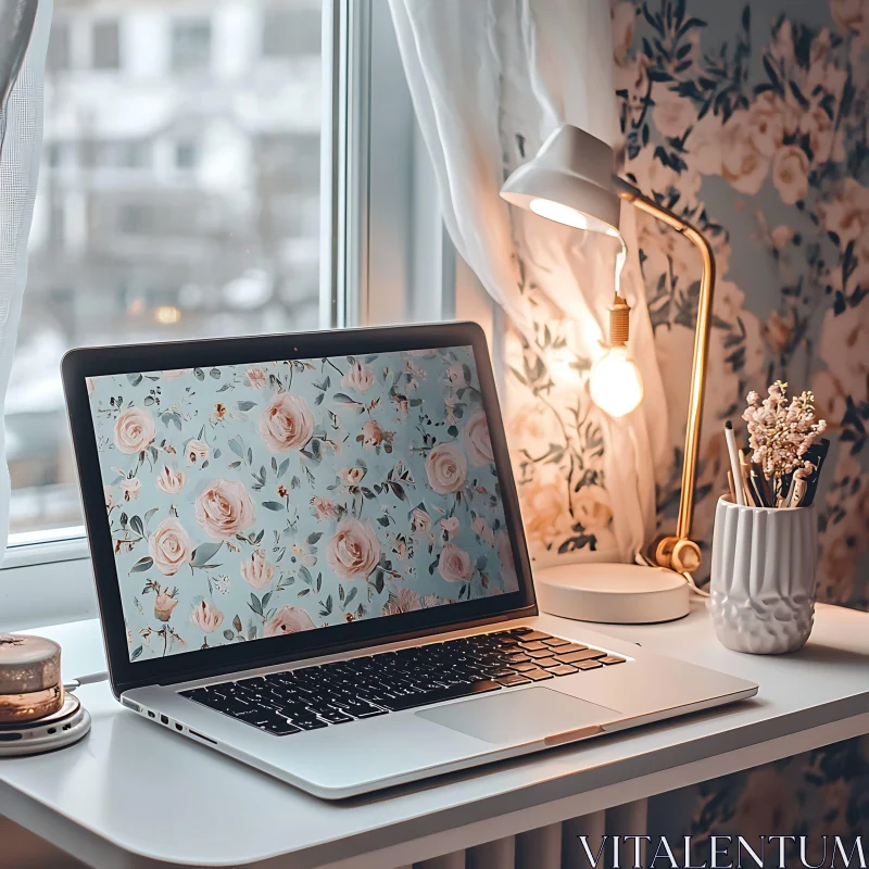 AI ART Inviting Home Office with Floral Accents