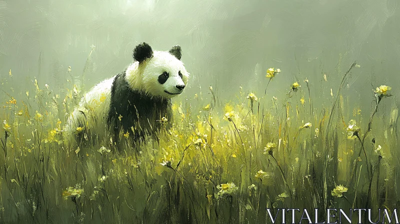 Panda in a Meadow AI Image