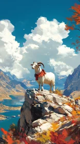 Goat in Mountainous Autumn Landscape