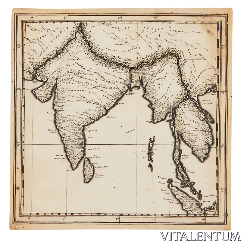 Historical Asian Continent Map - Vintage Style AI Image