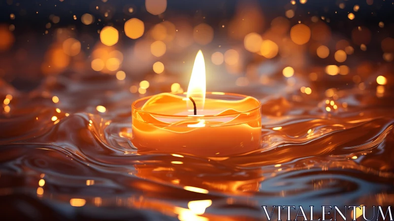 Tranquil Candle in Water: An Study in Serene Reflections AI Image
