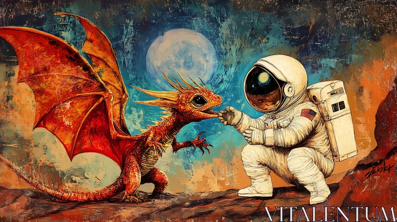 AI ART Whimsical Dragon and Astronaut Artwork