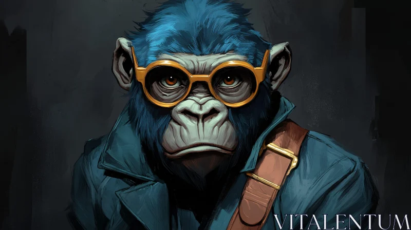 Artistic Blue Monkey with Yellow Glasses AI Image