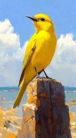 Vivid Yellow Avian in Natural Setting