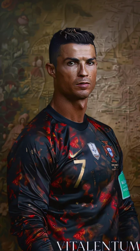 Ronaldo's Captivating Portrait with Detailed Background AI Image