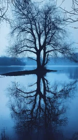 Mystical Silhouette of Tree with Perfect Lake Reflection