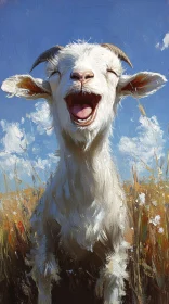 Smiling Goat Under Blue Skies