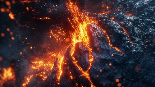 Molten Lava Flowing from Volcanic Eruption
