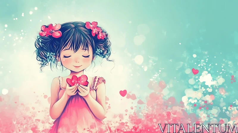 Charming Anime Girl Holding Heart Artwork AI Image