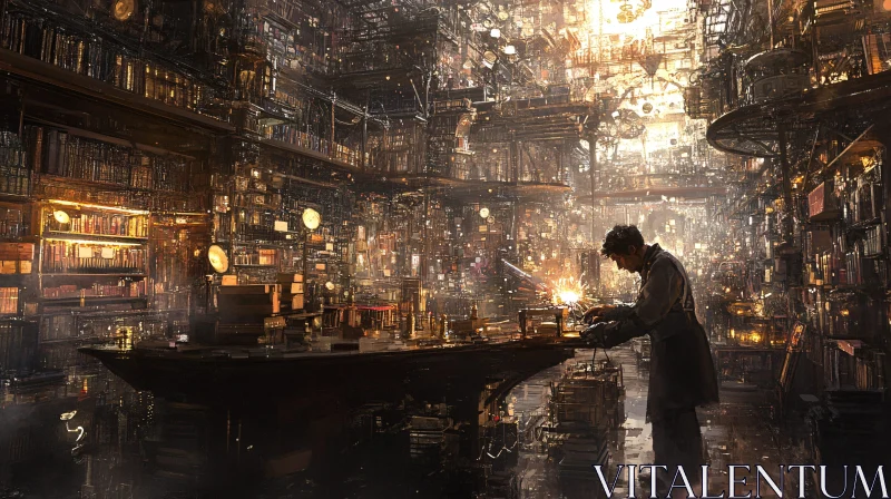 Craftsman in Steampunk Laboratory AI Image