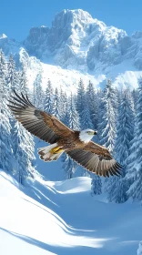 Eagle in Winter Mountain Landscape