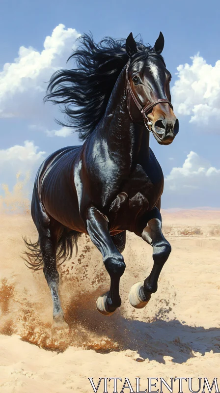 Galloping Horse in the Sand AI Image